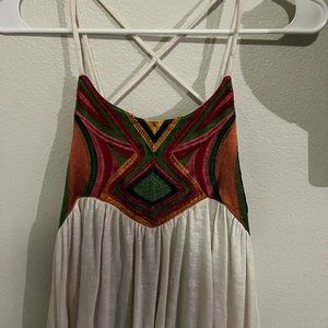 Free People colorful top with pretty open back!